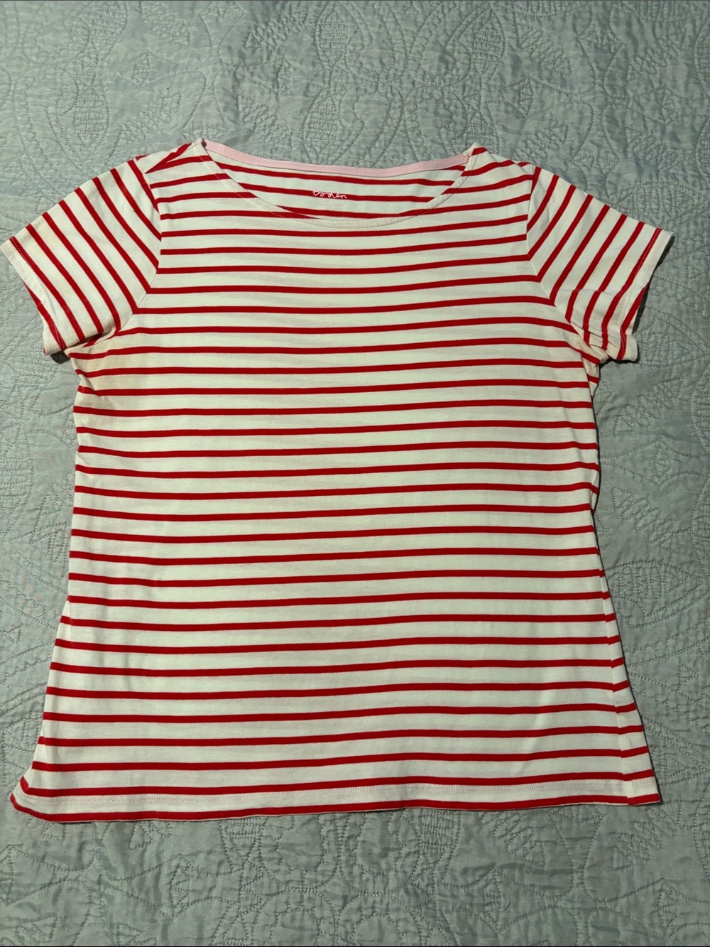 Boden Striped Short Sleeve Crewneck Tee in Red & White, sz M